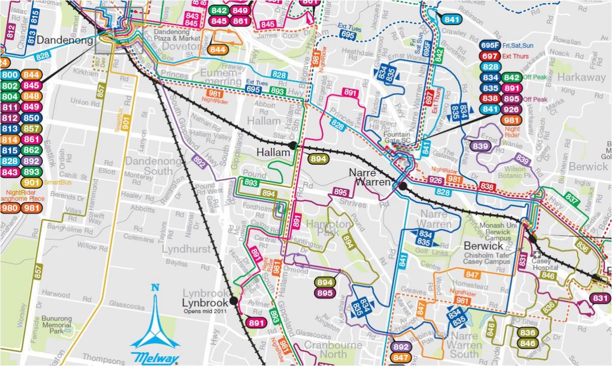 Melbourne autobús mapa de rutes