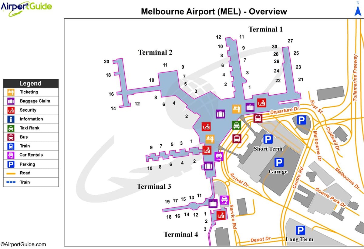 Melbourne mapa de l'aeroport a la terminal 4