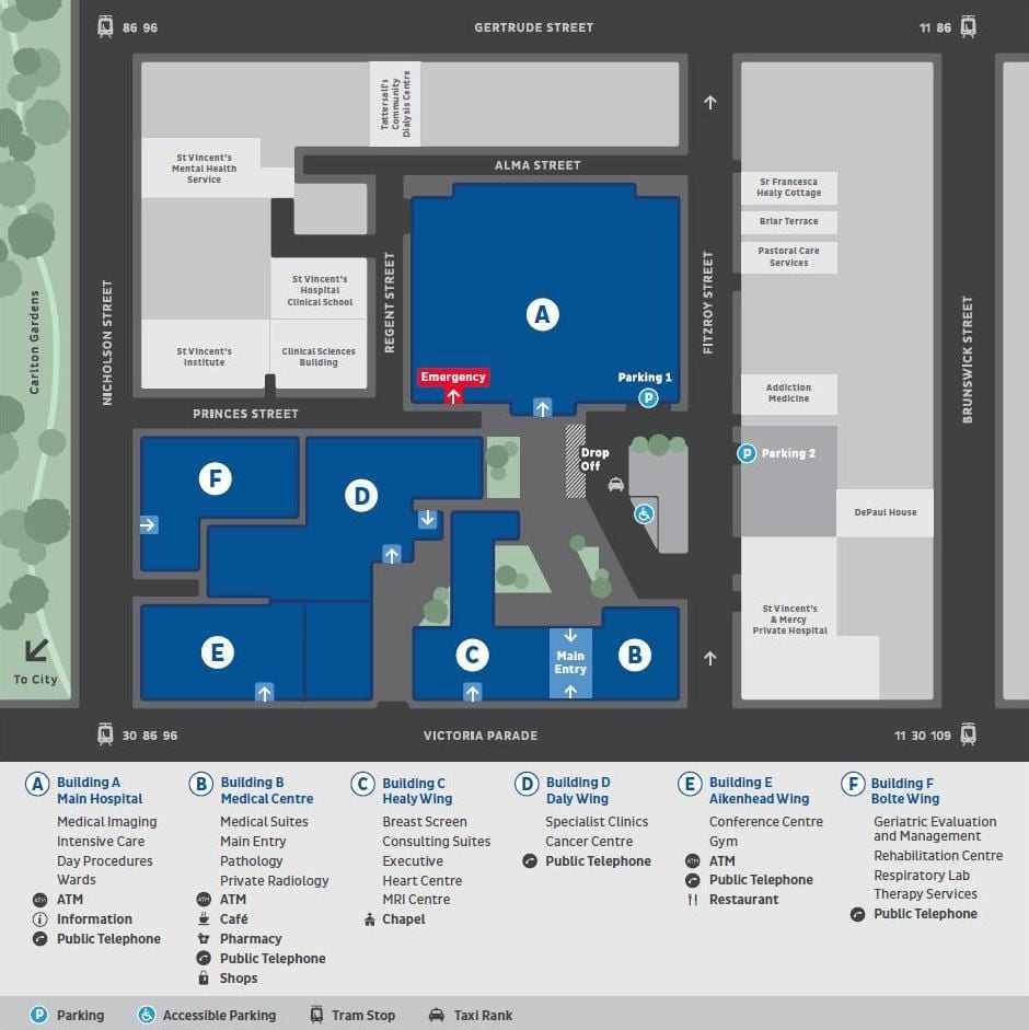 Sant Vicenç hospital de Melbourne mapa