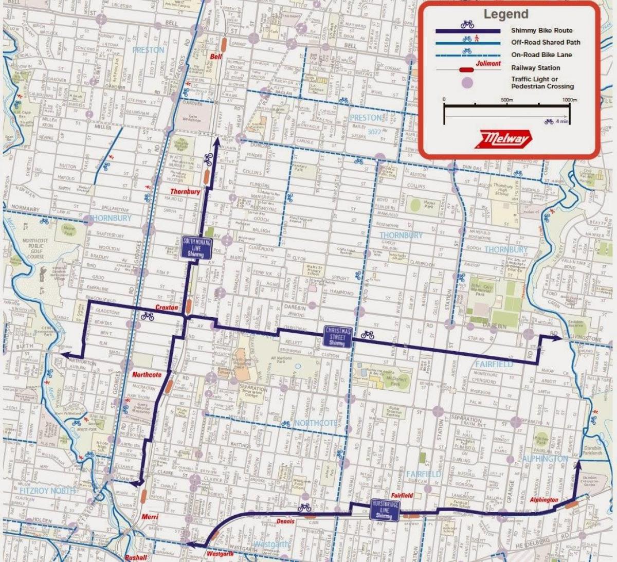 mapa de Melbourne bicicleta compartir