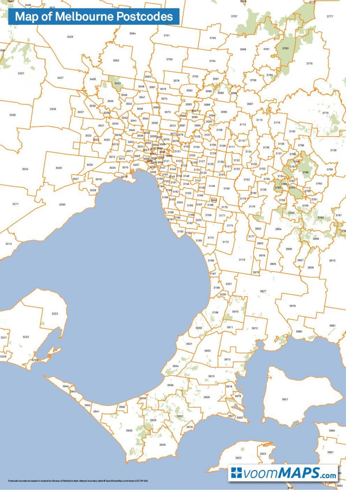 mapa de Melbourne codis postals adherits
