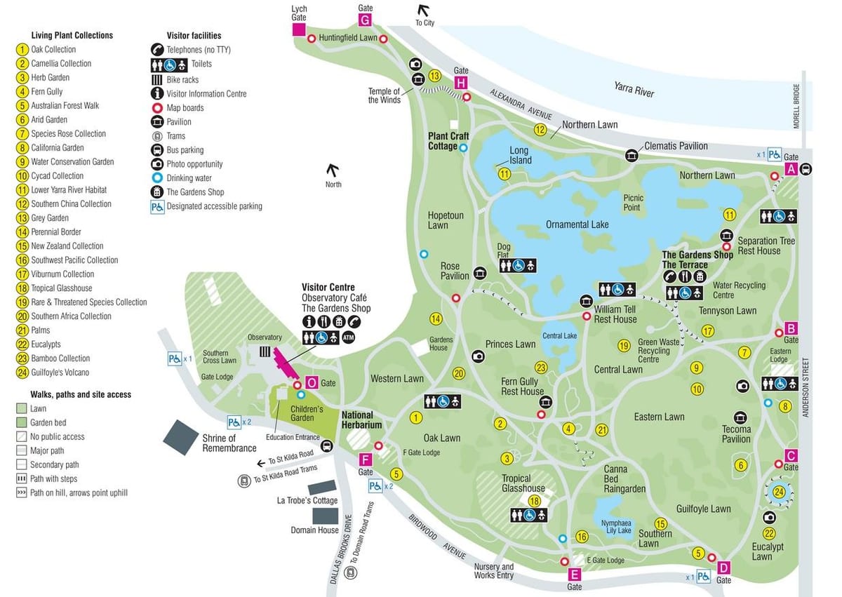jardí botànic de Melbourne mapa