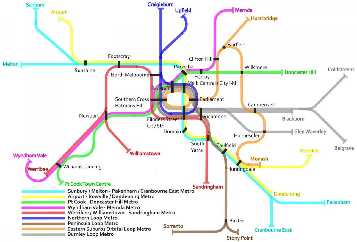 metro tren mapa de Melbourne