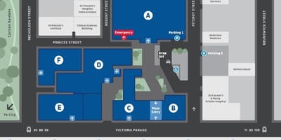 Sant Vicenç hospital de Melbourne mapa