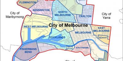 Mapa de Melbourne i al voltant de suburbis